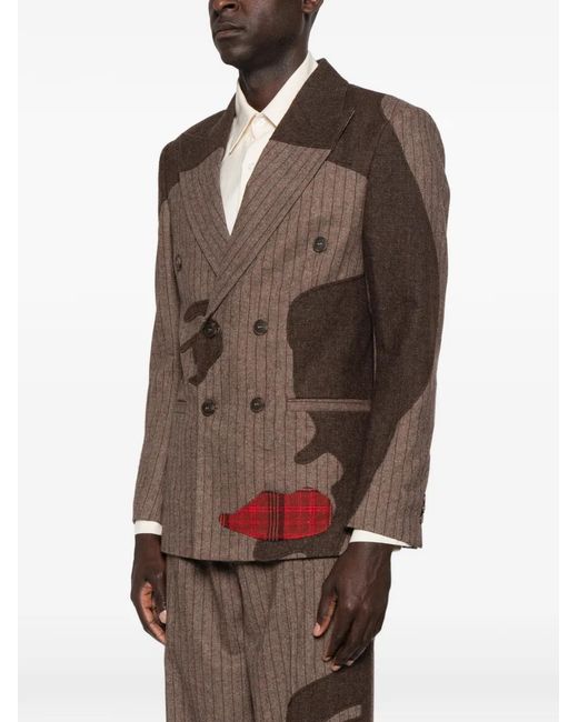 Kidsuper Brown Pinstriped Face-Patchwork Jacket for men