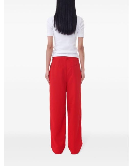 Ganni Red Pleated Wide-leg Trousers