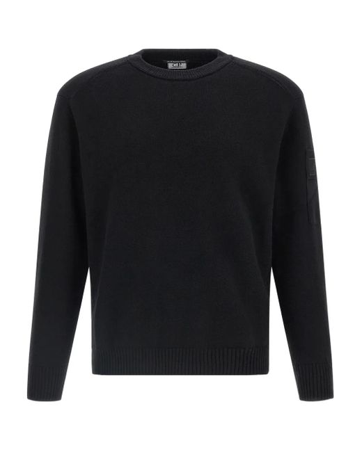 C P Company Black Logo-Patch Crewneck Sweater for men