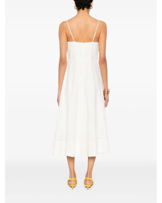 Farm Rio White Floral-Appliqué Midi Dress