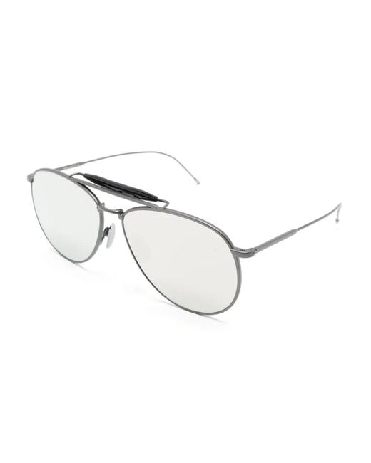 Thom Browne Gray Pilot-Frame Mirrored Sunglasses