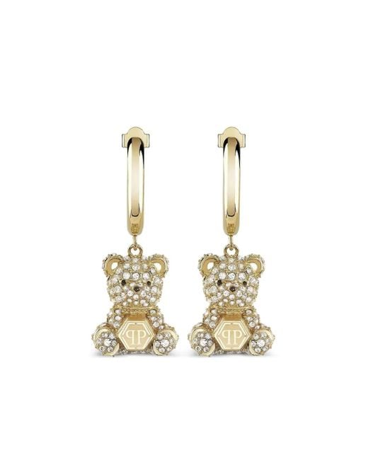 Philipp Plein Metallic Teddy Valentine Hoop Earrings