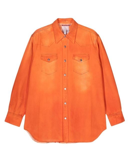 Acne Orange Worn-out Denim Shirt