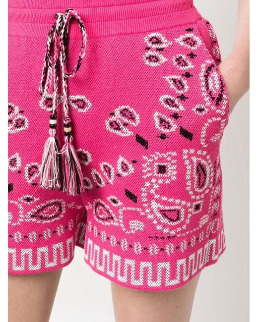 Alanui Pink Patterned Short Bandana With Drawstring Tassels