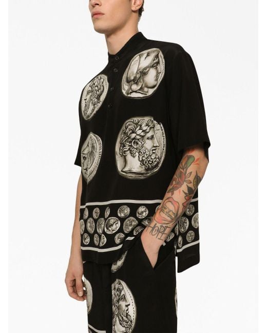 Dolce & Gabbana Black Coin-print Silk T-shirt for men