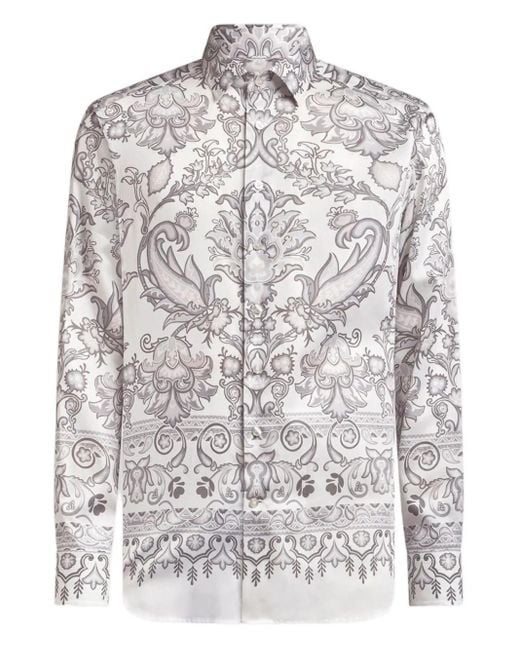 Etro White Cotton Shirt With Paisley Print for men