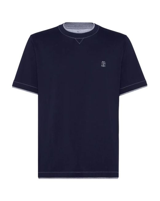 Brunello Cucinelli Blue Logo Cotton T-Shirt for men