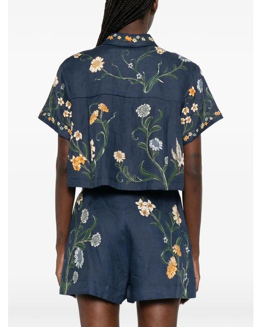 Agua Bendita Blue Virtuosa Floral Cropped Shirt