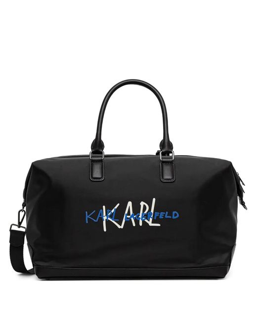 Karl Lagerfeld Black Logo-Print Holdall Bag for men