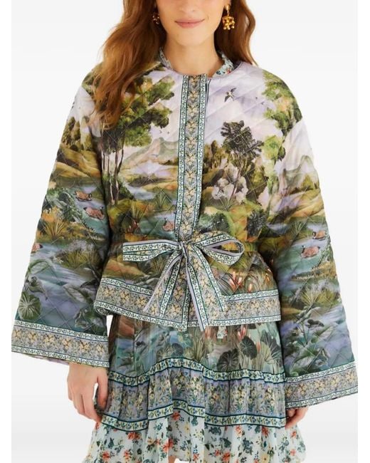 Farm Rio Green Countryside Landscape Quilted Kimono Jacket
