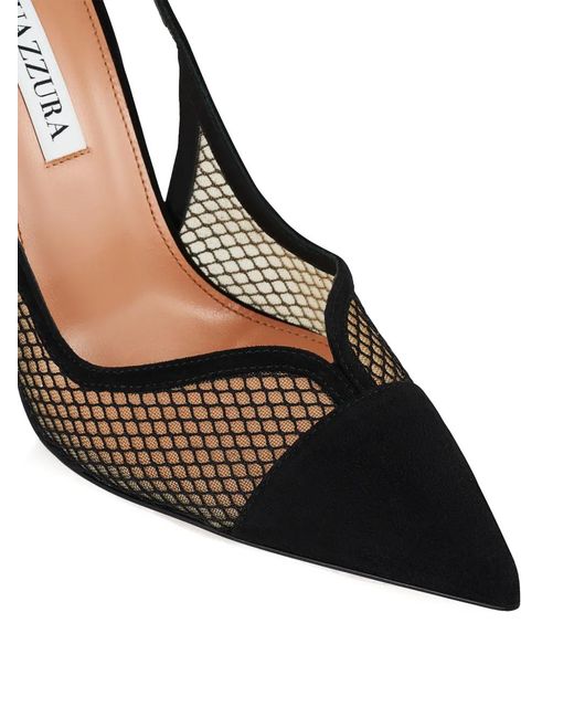 Aquazzura Black Gia Mesh Heeled Sandals