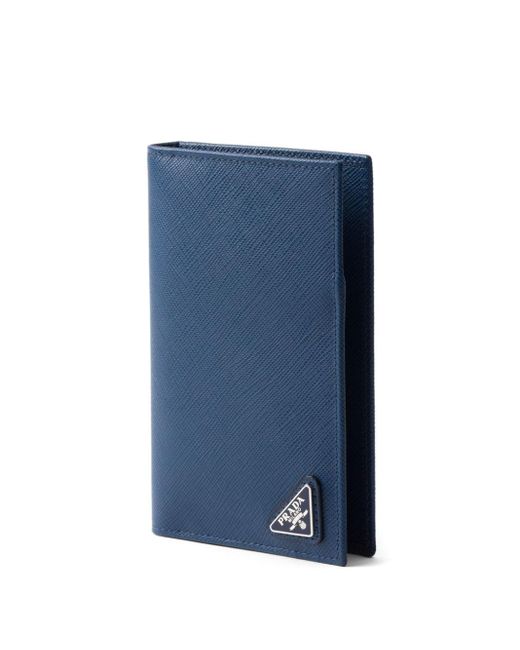 Prada Blue Logo-appliqué Leather Passport Holdoer for men