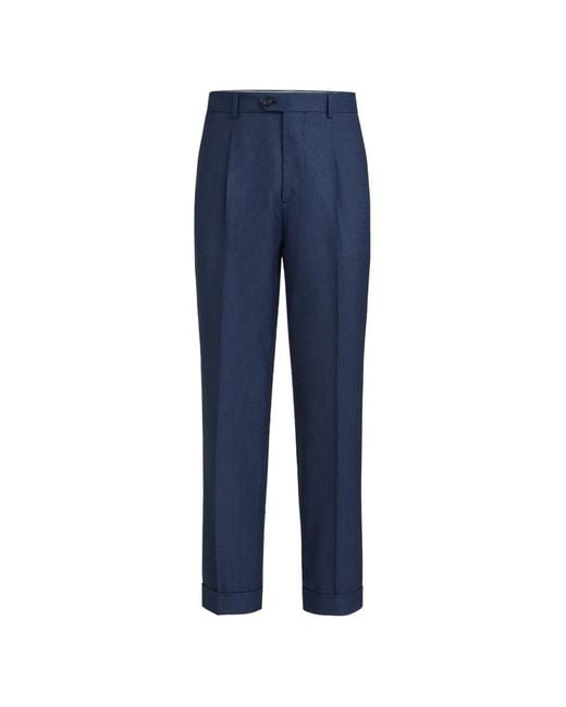 Brunello Cucinelli Blue Virgin Wool Houndstooth Trousers for men