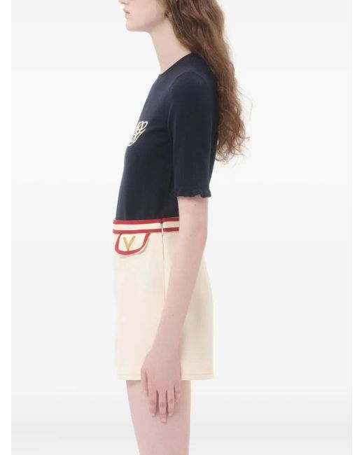 Valentino Garavani Blue Embroidered Wool Top