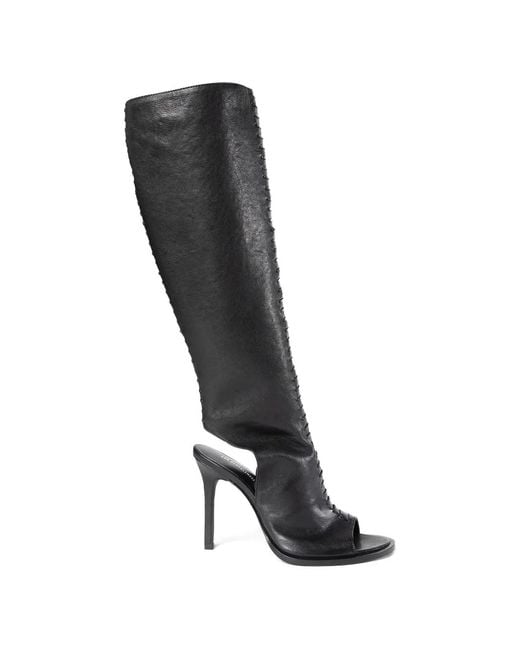Ann Demeulemeester Black Seria Open-Toe Stitched Leather Pumps