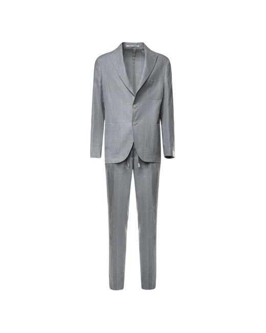 Eleventy Gray Check-Pattern Single-Breasted Suit for men