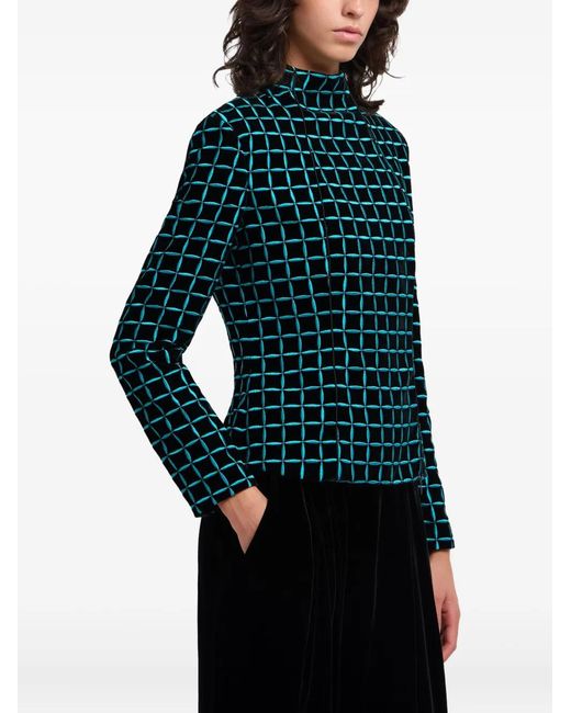 Emporio Armani Green Grid-Pattern Fitted Jacket