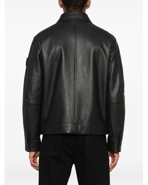 Stone Island Leren Jack Met Ritssluiting En Vlakken in het Black voor heren