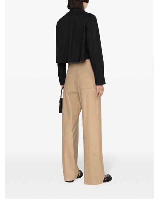 Maje Natural Striped High-waisted Trousers