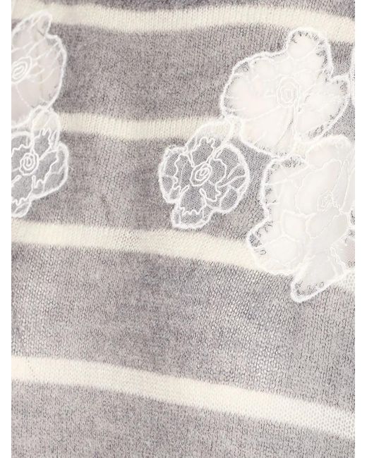 Twinset Gray Striped-Pattern Lace-Embellished Sweater