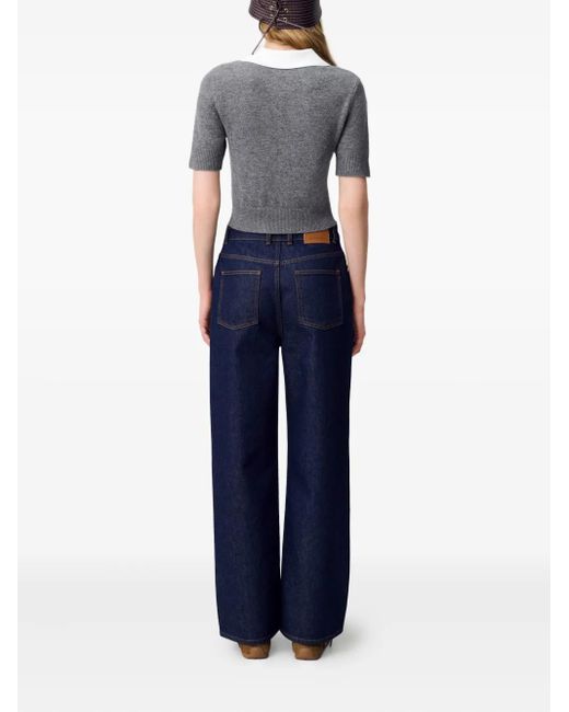 Claudie Pierlot Gray Embroidered Short-Sleeve Sweatshirt