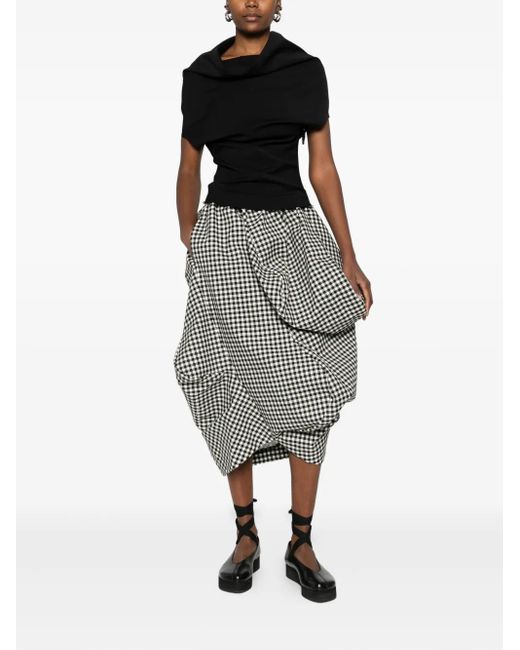 Comme des Garçons Women's Gray Gingham-Pattern Gathered Skirt
