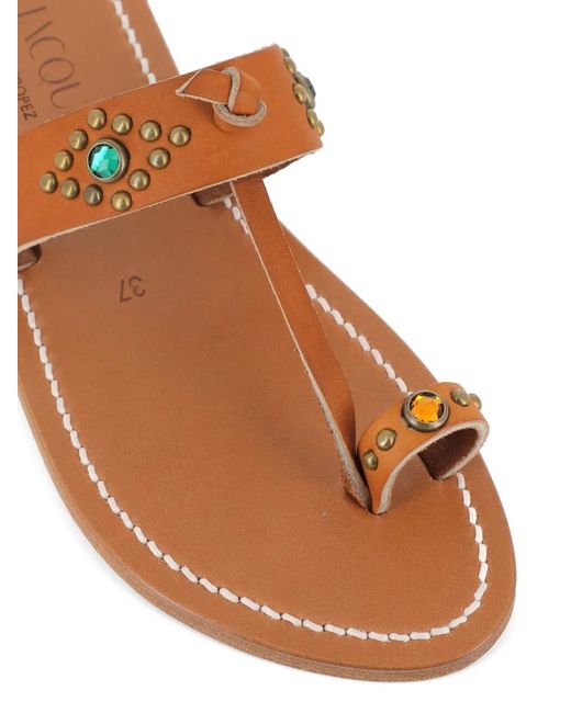 K. Jacques Brown Embellished Toe-Strap Sandals