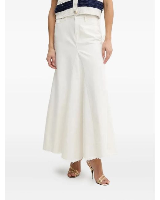 Guess White Frayed-Hem Denim Maxi Skirt