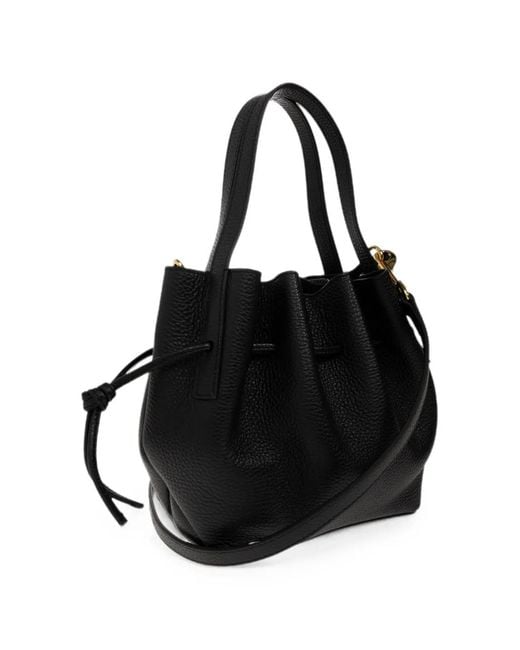 Yuzefi Black Mini Scallop Pebble-Grain Bucket Bag