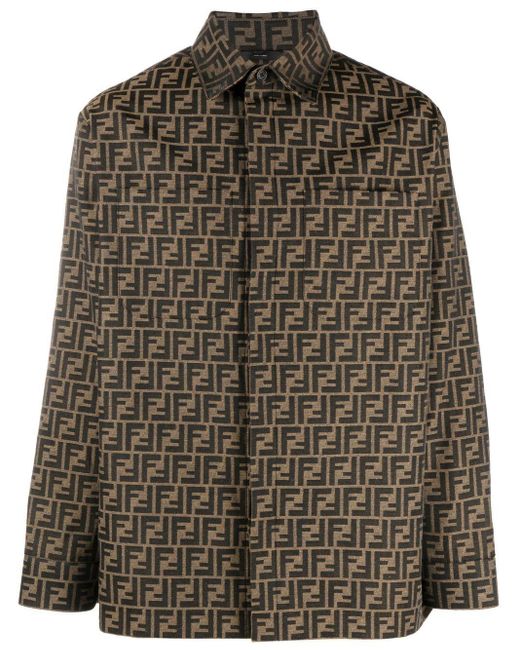 Fendi Brown Monogram-pattern Shirt Jacket for men