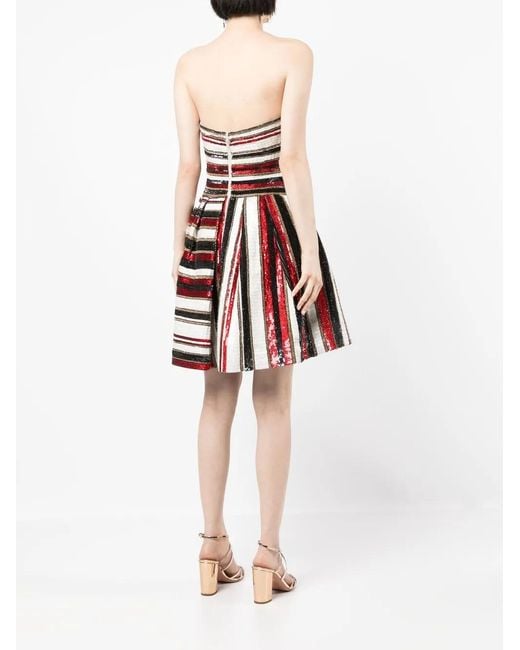 Zuhair Murad Red Sequinned Stripe-Print Mini Dress