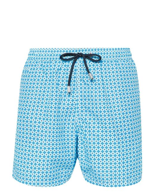 Mc2 Saint Barth Blue Rhomboid Cross-print Swim Shorts for men