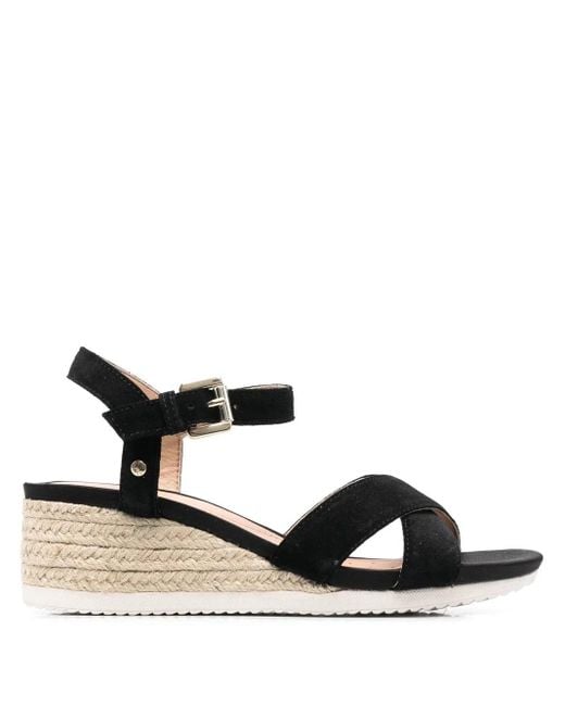 Geox Black Ischia Jute Wedge Sandals
