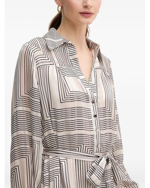 MARC AUREL White Geometric Print Belted Dress