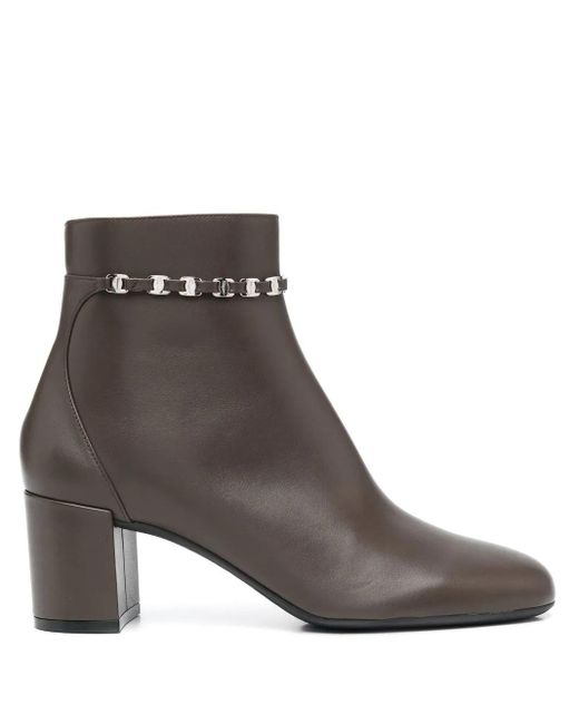 Ferragamo Brown Chain-Link Leather Ankle Boots