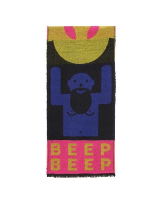 Walter Van Beirendonck Blue Beep Beep Graphic-Print Frayed Scarf