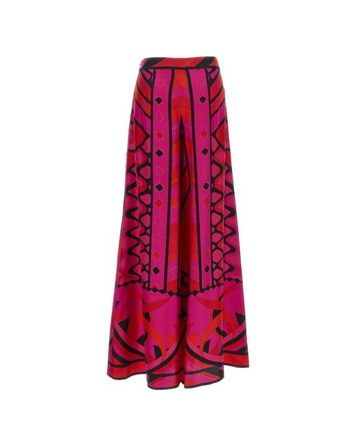 Emilio Pucci Red Vivara-Print Silk Palazzo Pants