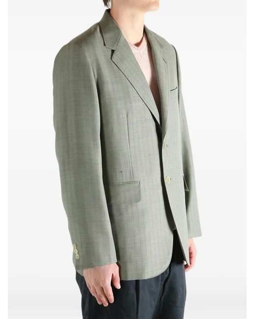Auralee Green Check-Pattern Wool Jacket for men