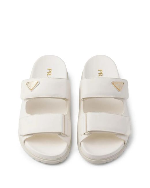 Prada White Logo Leather Sandals