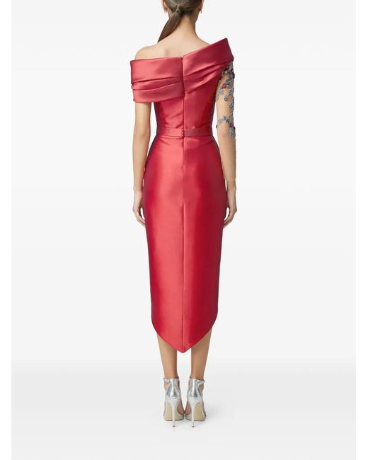 Gatti Nolli by Marwan Embroidered-Sleeve Wrap-Skirt Midi Dress