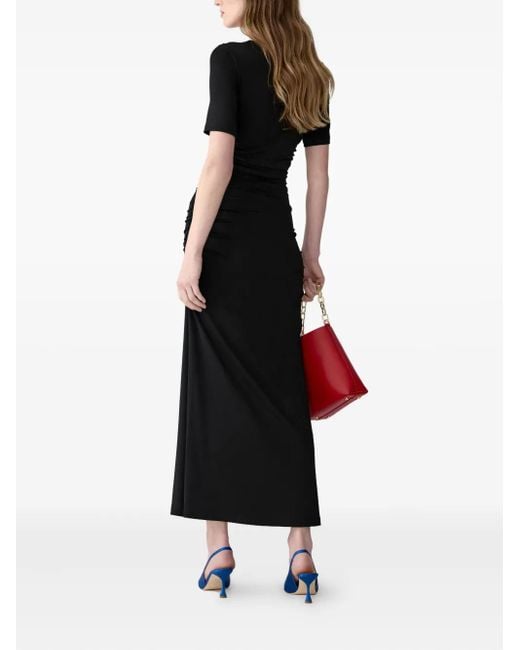 Carolina Herrera Black Ruched Jersey V-Neck Midi Dress