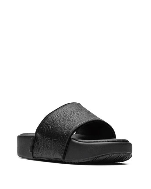 Y-3 Black Leather Flatform Slides for men