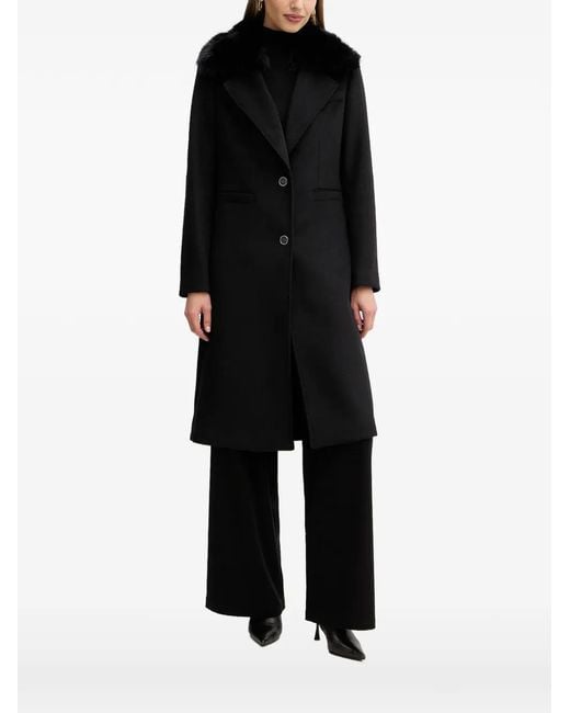 Guess Black Faux Fur-Collared Coat