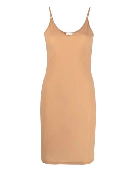 Jil Sander Natural V-Neck Slip Minidress