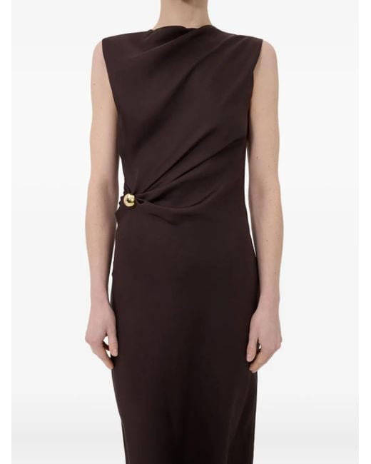 Loulou de Saison Brown Roan Draped Metal-Ornament Midi Dress