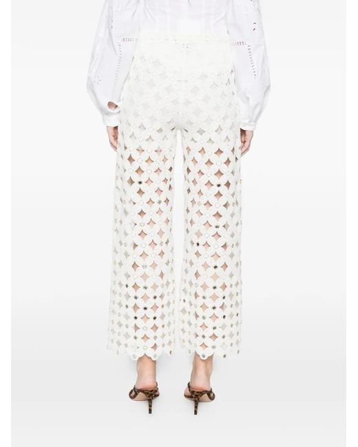 Maje White Crochet Trousers With Mirrors