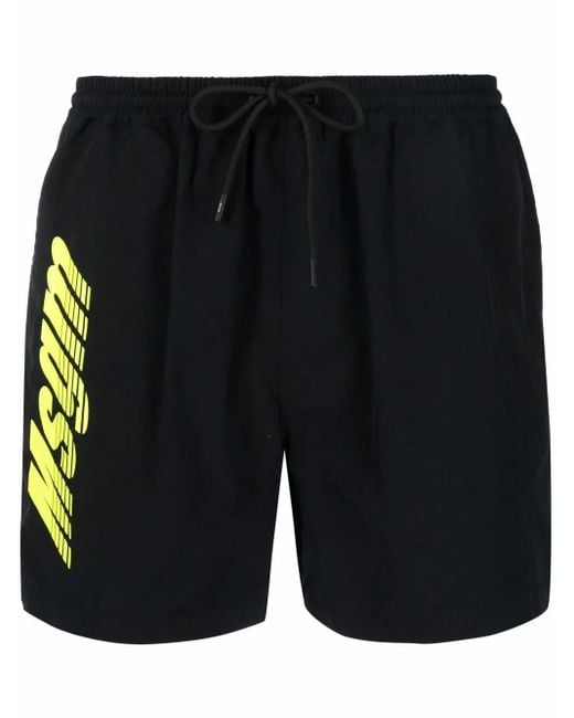 MSGM Black Logo-Print Swim Shorts for men