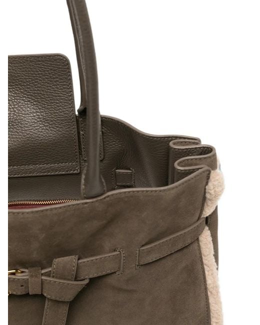 Coccinelle Brown Shearling-Trim Suede Shoulder Bag