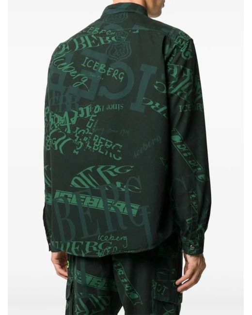 Iceberg Green Logo-Print Shirt for men