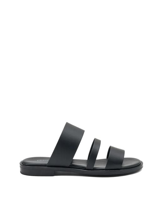 Frau Black Triple-Strap Leather Sandals